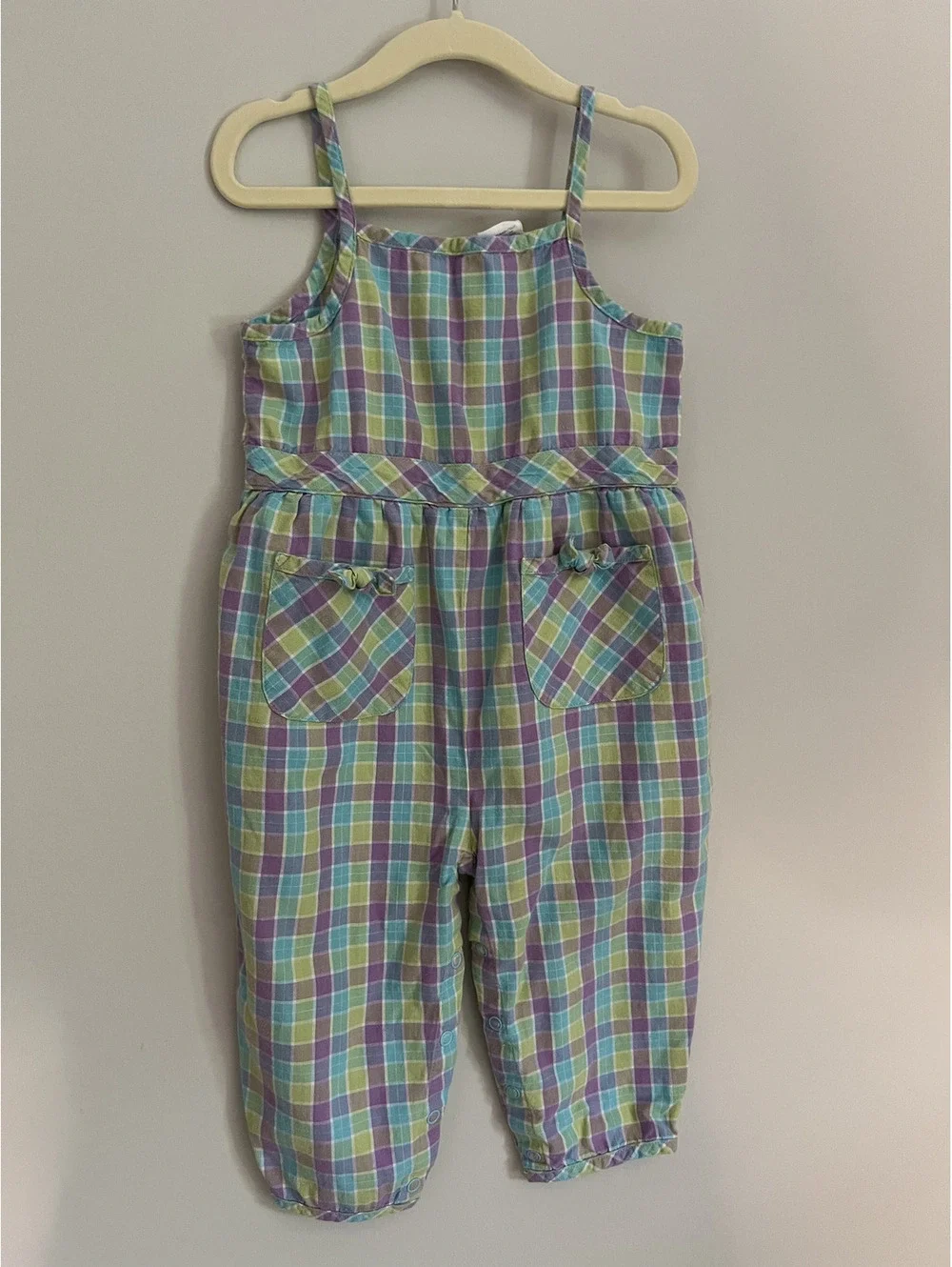 Vintage Old Navy Purple Blue Green Plaid Sleeveless Jumpsuit